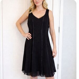 NEW Scarlett Sleeveless black ribbon detail Chiffon Flair cocktail dress Sz 14